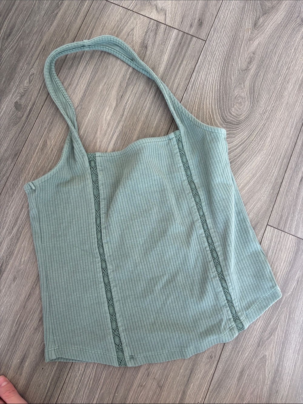 American Eagle Outfitters Sage Green Ribbed Square-Neck Halter